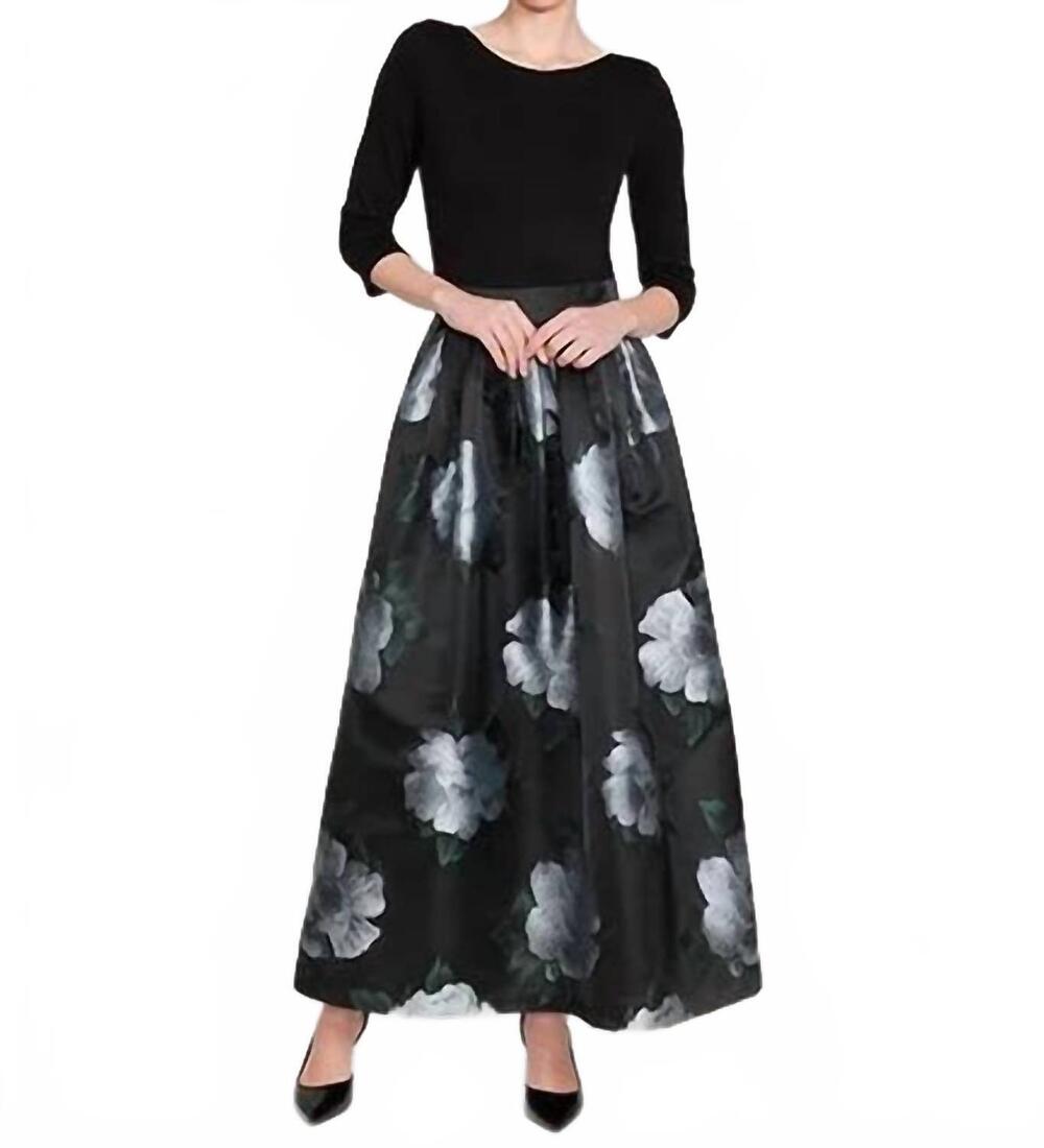 NEW BIGIO COLLECTION floral jacquard gown in black/lt blue